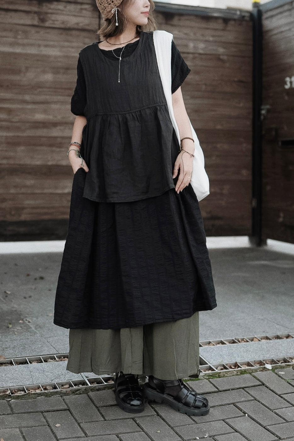 CB144 2WAY CRINKLE DOBBY DRESS