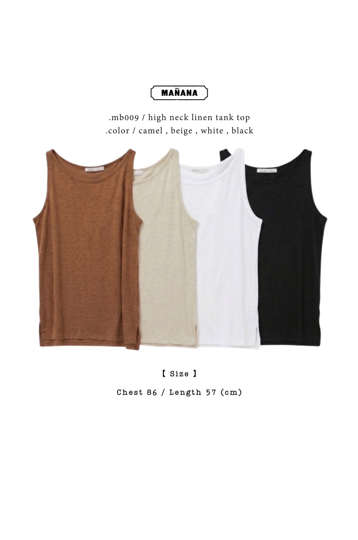 MB009 HIGH NECK LINEN TANK TOP 【 2件減-$20 】