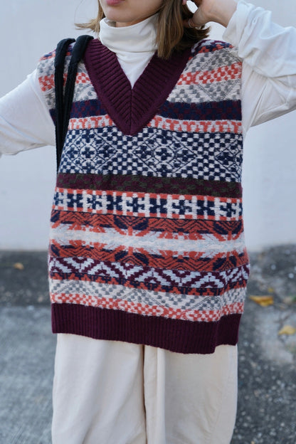 MZ917 WESTERN PATTERN WOOL VEST TOP