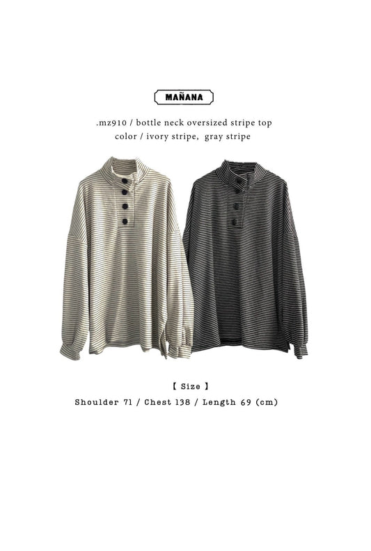 MZ910 BOTTLE NECK OVERSIZED STRIPE TOP