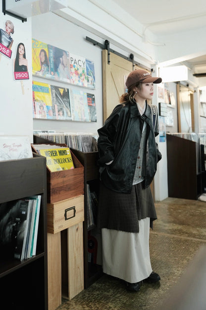 MZ945 FAUX LEATHER TRENCH JACKET