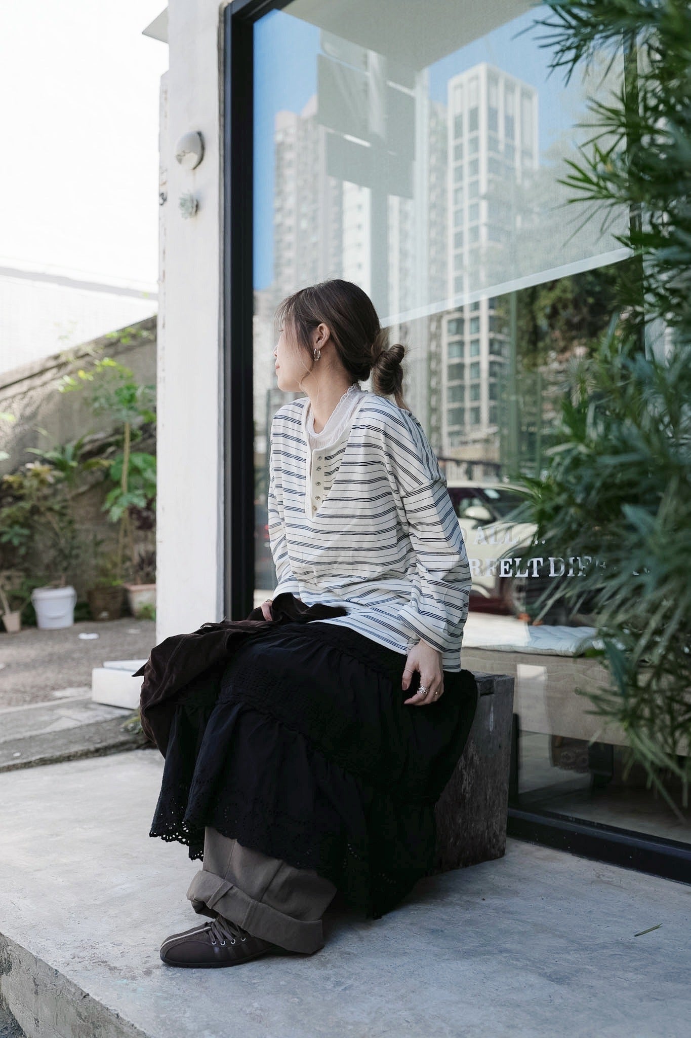 MZ966 HENLEY NECK STRIPE COTTON TEE