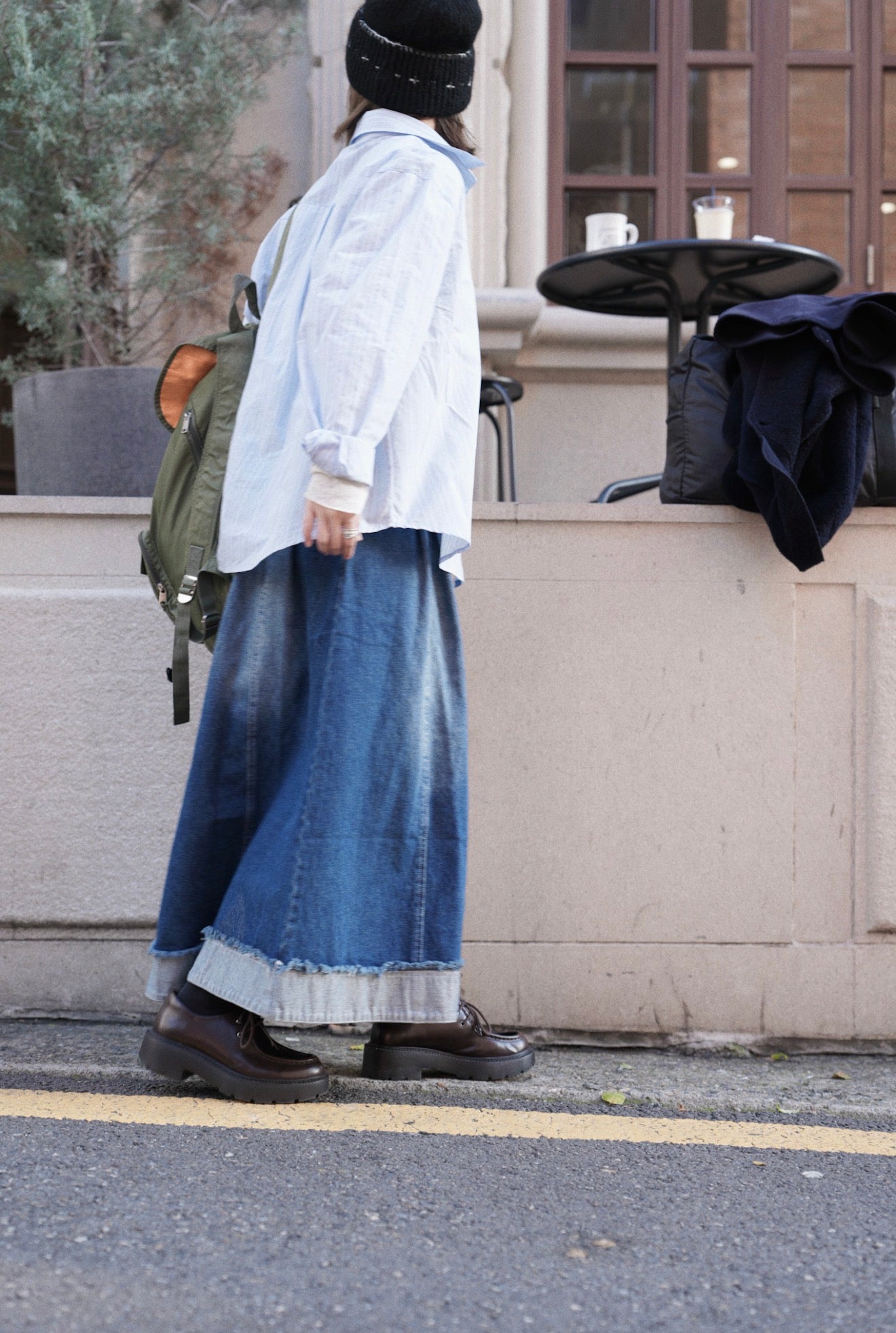 CA920 2TONE LAYERED DENIM SKIRT