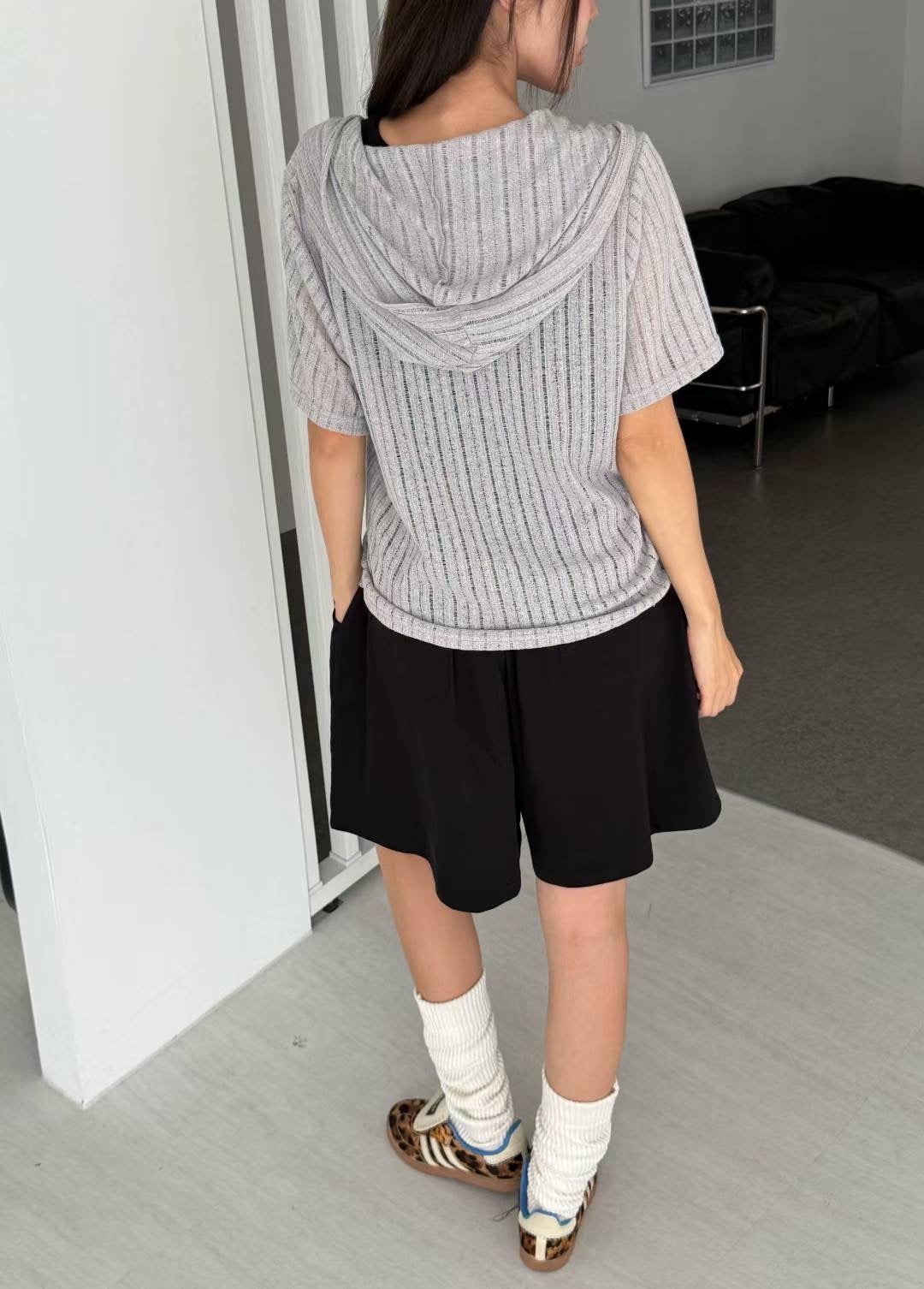 MZ834 EYELET LACE UP KNIT HOODIE