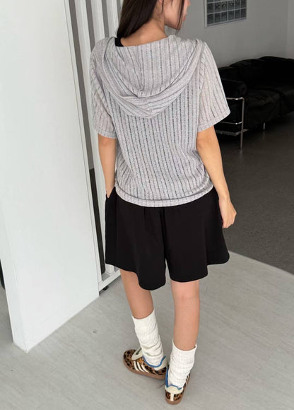 MZ834 EYELET LACE UP KNIT HOODIE