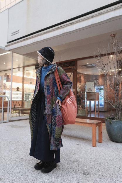 MZ862 BOTTLE-NECK PATCHWORK LONG COAT