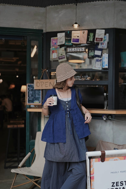 MB031 DENIM BUTTON-FRONT CAMI DRESS