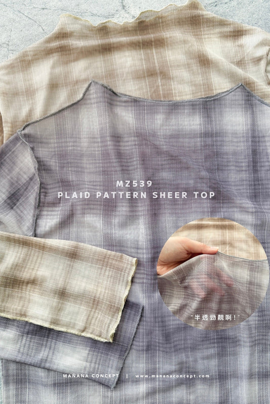 MZ539 PLAID PATTERN SHEER TOP