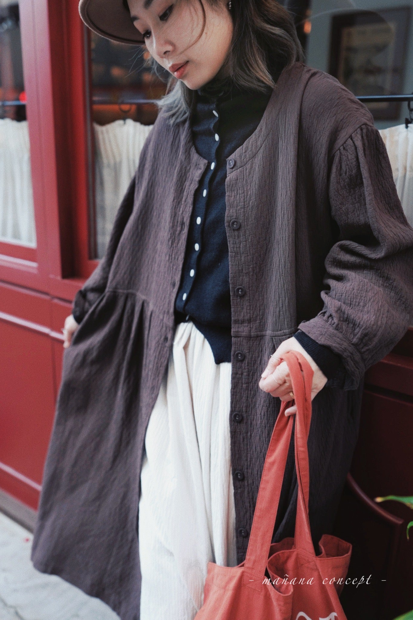 CA683 Round Neck Crepe Shirt Dress