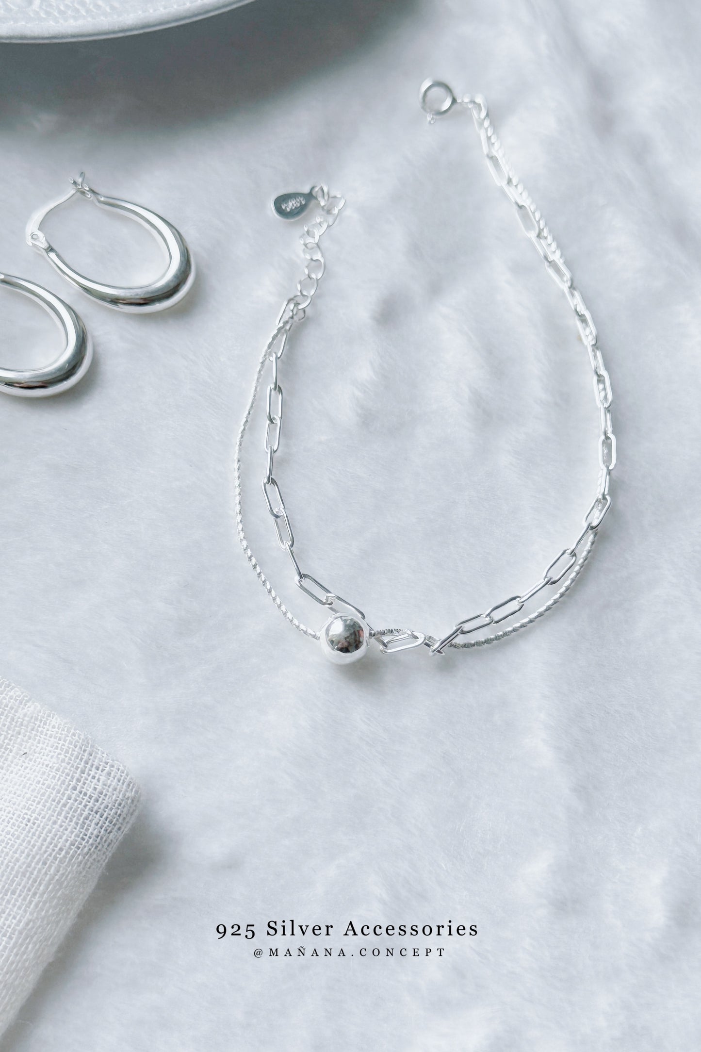 MZ827 SILVER 925 BEAD LAYERING BRACELET
