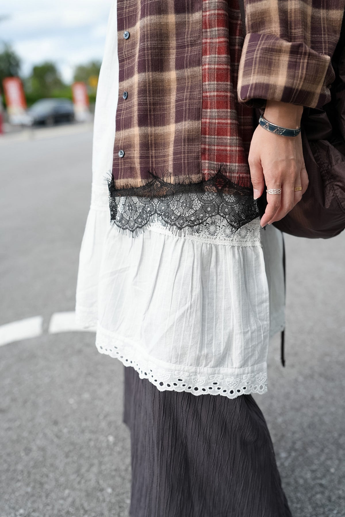 MB055 FLANNEL PATCHWORK LACE SHIRT