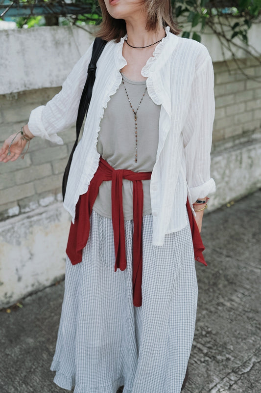 MZ987 RUFFLE STRIPED SHIRT
