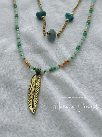 Beaded Feather Layer Necklace