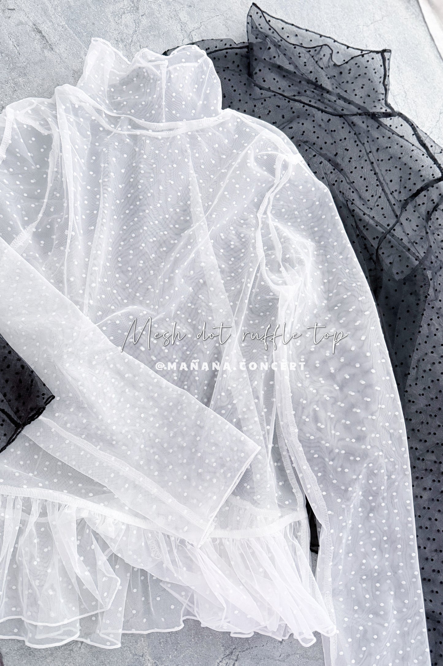 MZ978 MESH DOT RUFFLE TOP