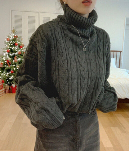 MZ594 CABLE-KNIT TURTLE NECK TOP 【 買2件減-$20 】