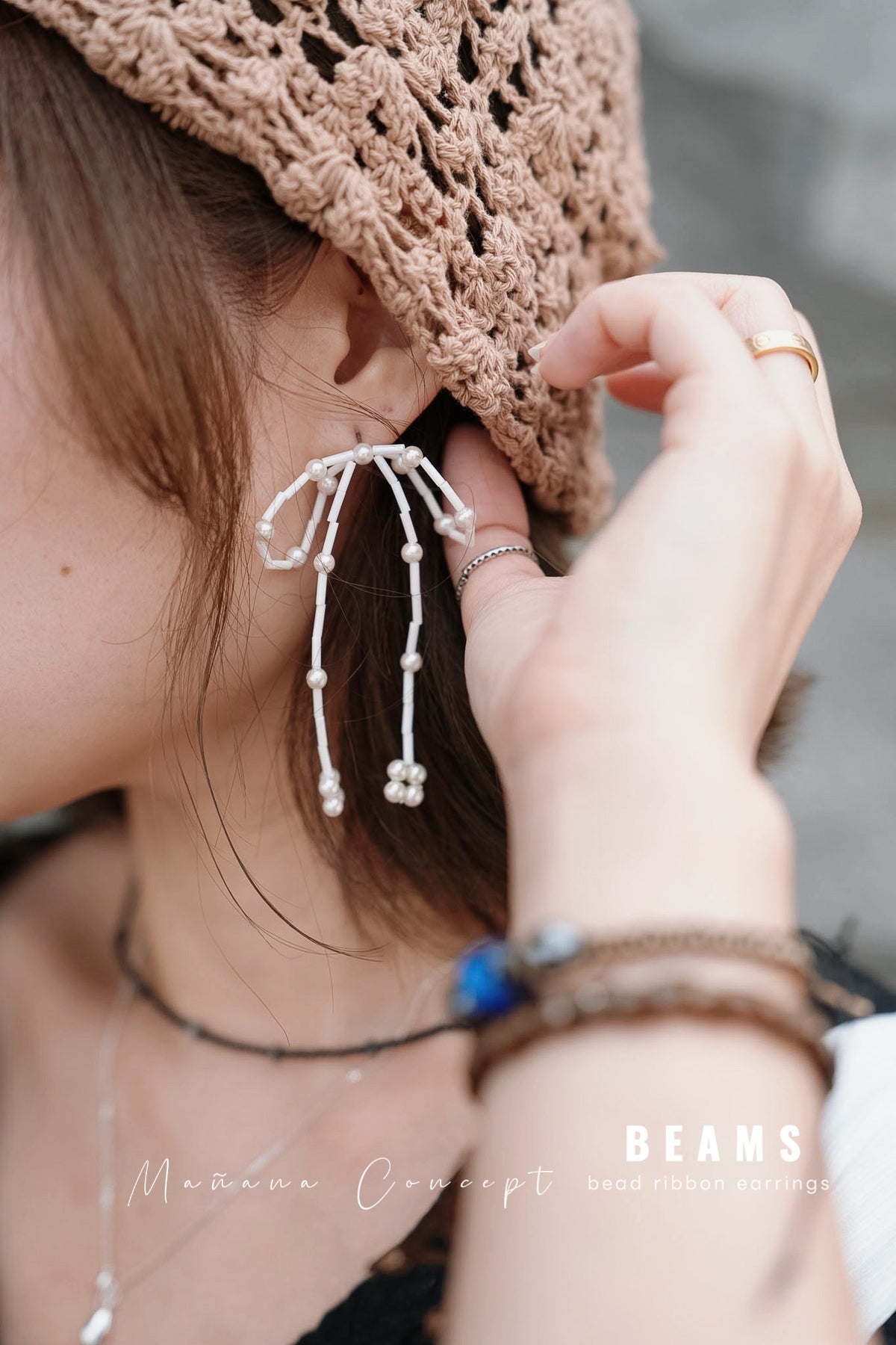 【67折】BEAMS BEAD RIBBON EARRINGS
