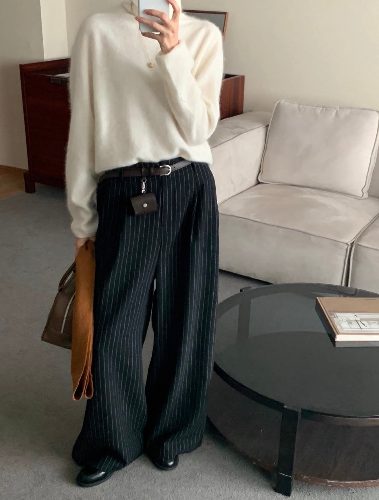 MZ936 HIGH-WAISTED SUEDE STRIPED PANTS
