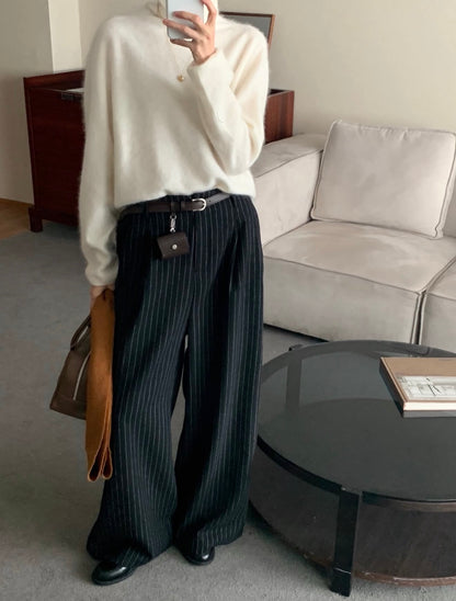 MZ936 HIGH-WAISTED SUEDE STRIPED PANTS
