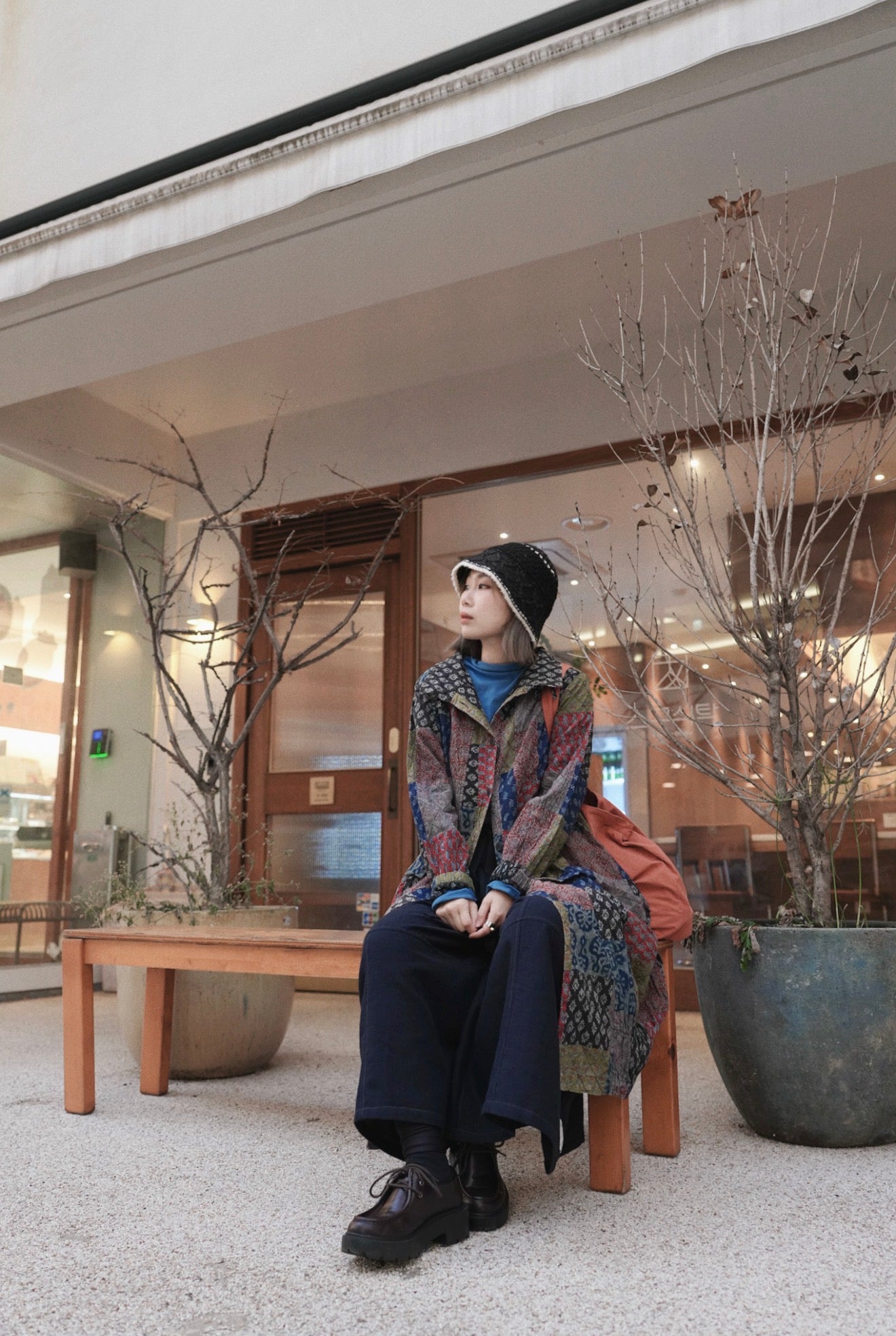 MZ862 BOTTLE-NECK PATCHWORK LONG COAT