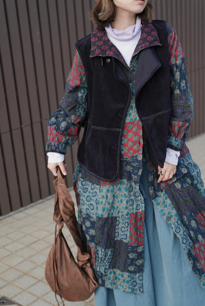 MZ862 BOTTLE-NECK PATCHWORK LONG COAT