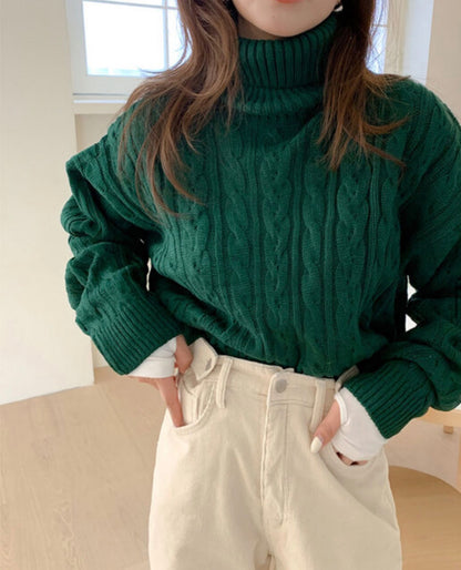 MZ594 CABLE-KNIT TURTLE NECK TOP 【 買2件減-$20 】