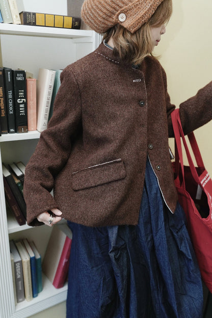 MZ928 DESIGNED STITCH WOOL COAT