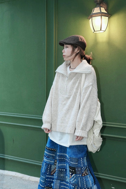 NA464 HALF ZIP KNIT SWEATER