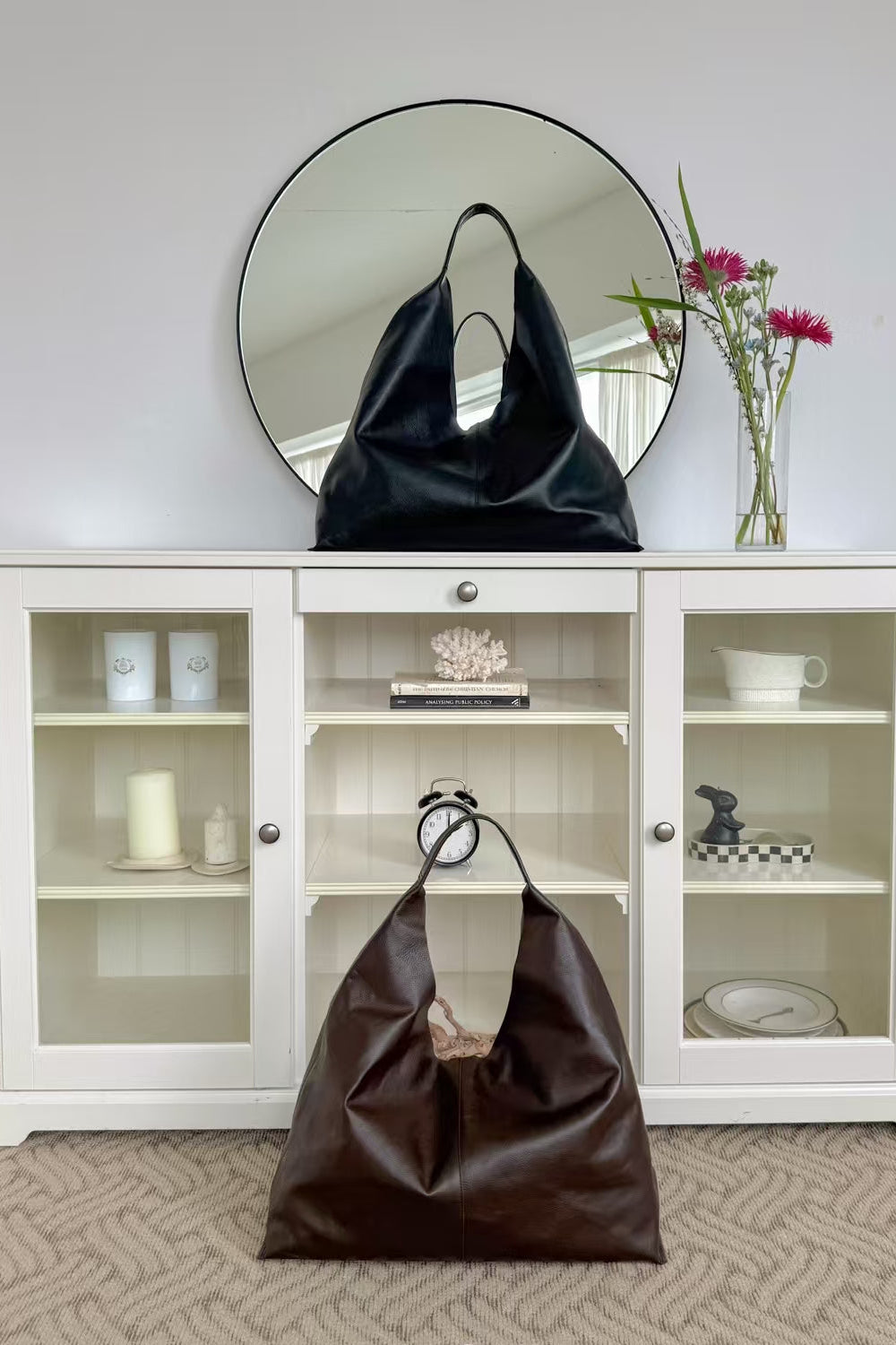 BUCKS & LEATHER ITALIAN LEATHER LARGE TOTE BAG / 2 COLORS