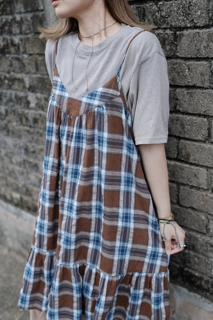 CB119 DOBBY PLAID MIDI DRESS
