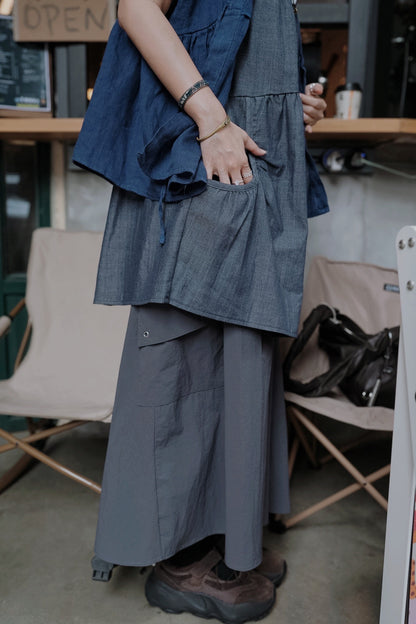 MB031 DENIM BUTTON-FRONT CAMI DRESS