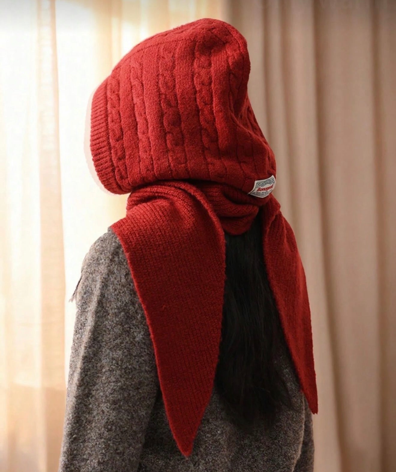 MZ921 CABLE HOODED SCARF