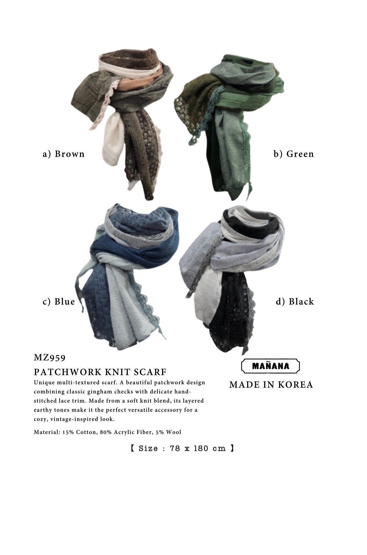 MZ959 PATCHWORK KNIT SCARF