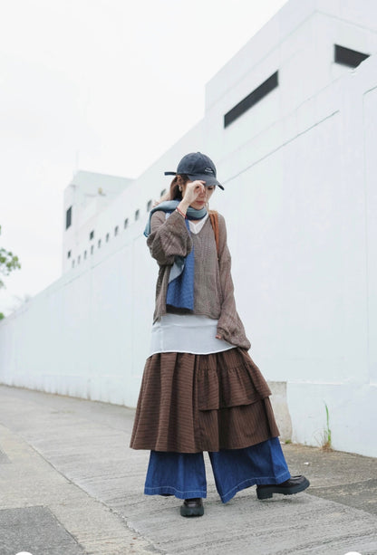 MZ977 ASYMMETRIC STRIPED SKIRT