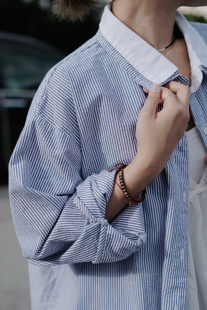 CB148 LAYERED COLLAR STRIPED SHIRT