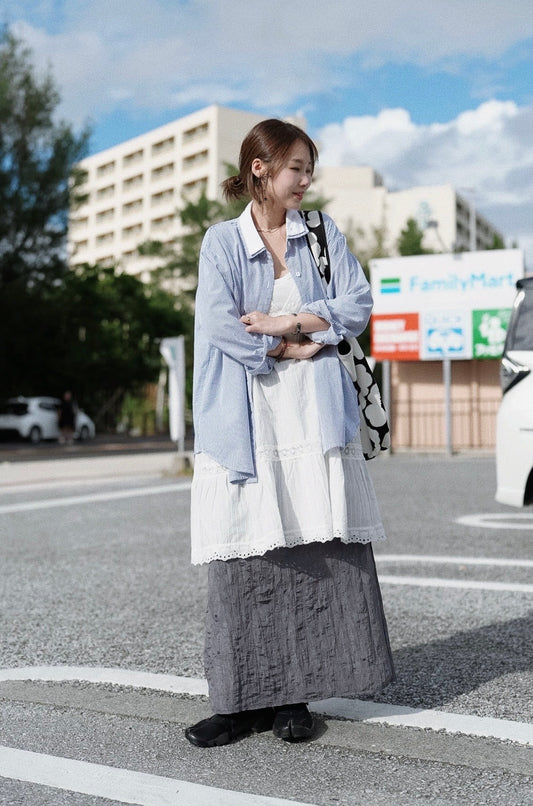 CB148 LAYERED COLLAR STRIPED SHIRT