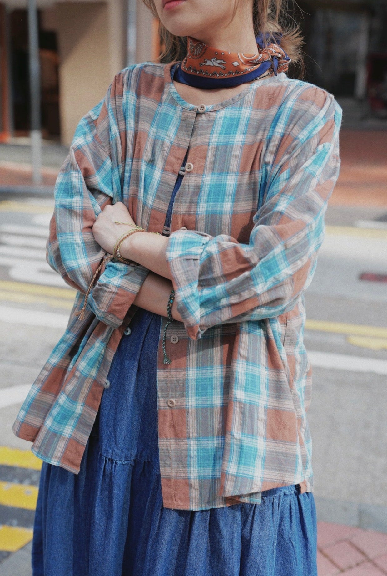 CB107 DOBBY PLAID SHIRT BLOUSE