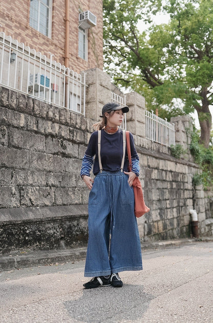 MZ980 STRIPED DENIM WIDE-LEG JEANS