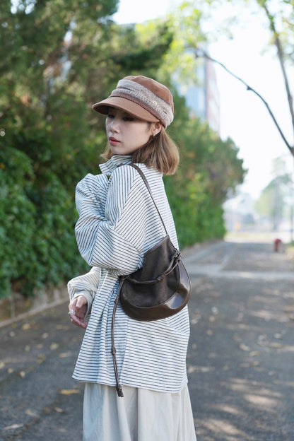 MZ910 BOTTLE NECK OVERSIZED STRIPE TOP