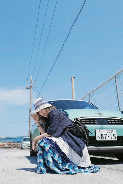 CB101 PATCHWORK PLAID & POLKA DOT MAXI SKIRT