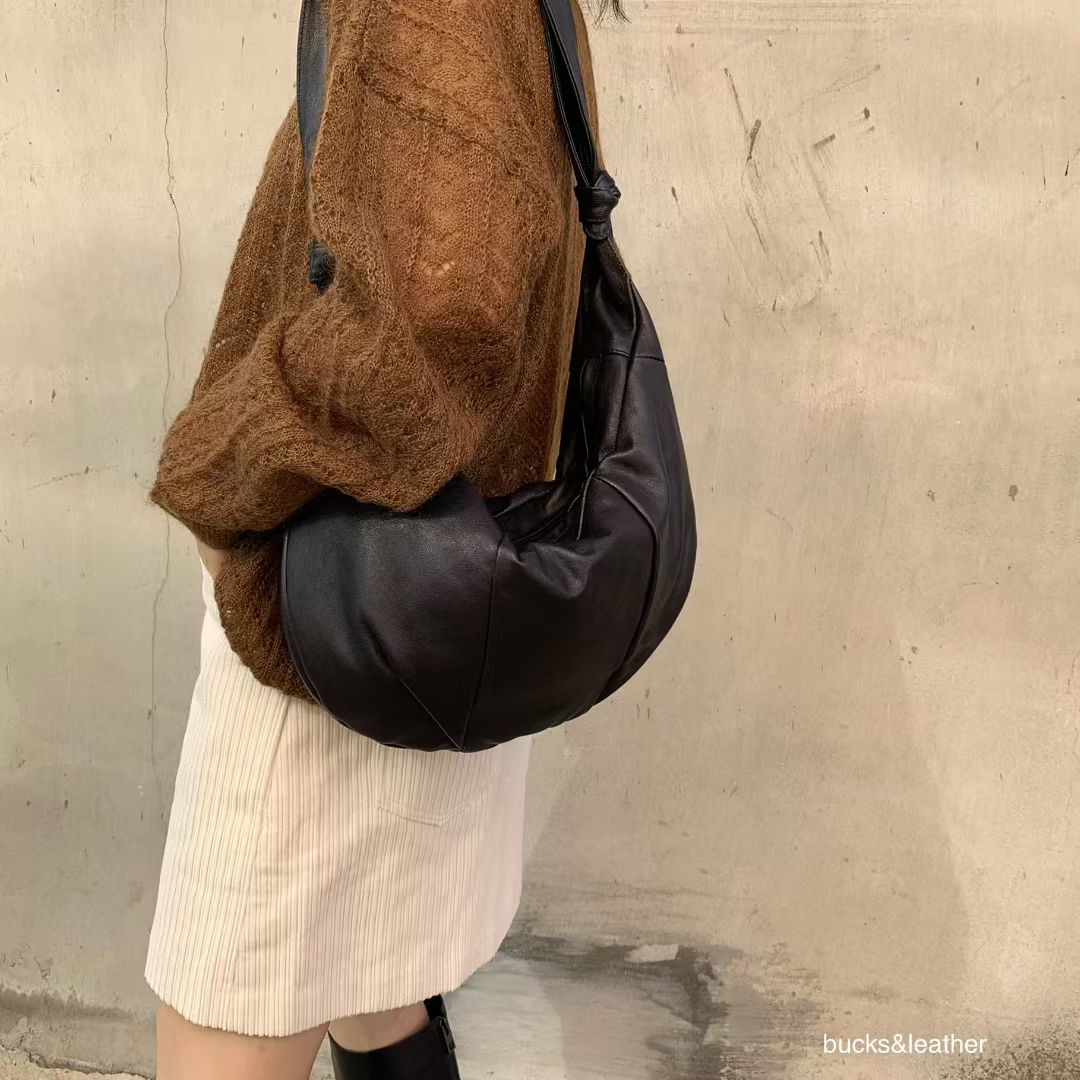 MB015 ITALIAN HANDMADE LAMBSKIN CROISSANT HOBO BAG