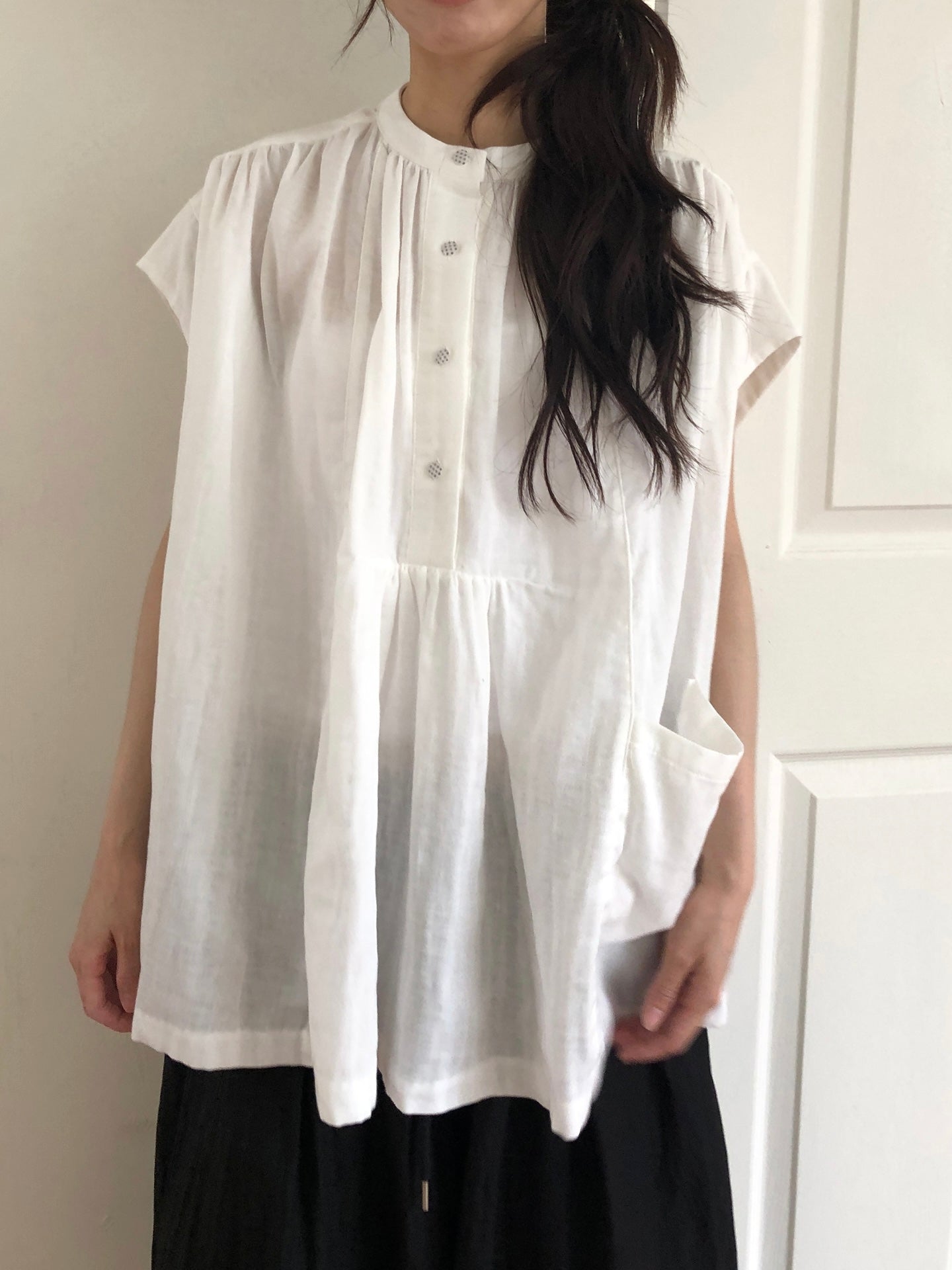 MZ788 COTTON GAUZE POCKET SHIRT BLOUSE