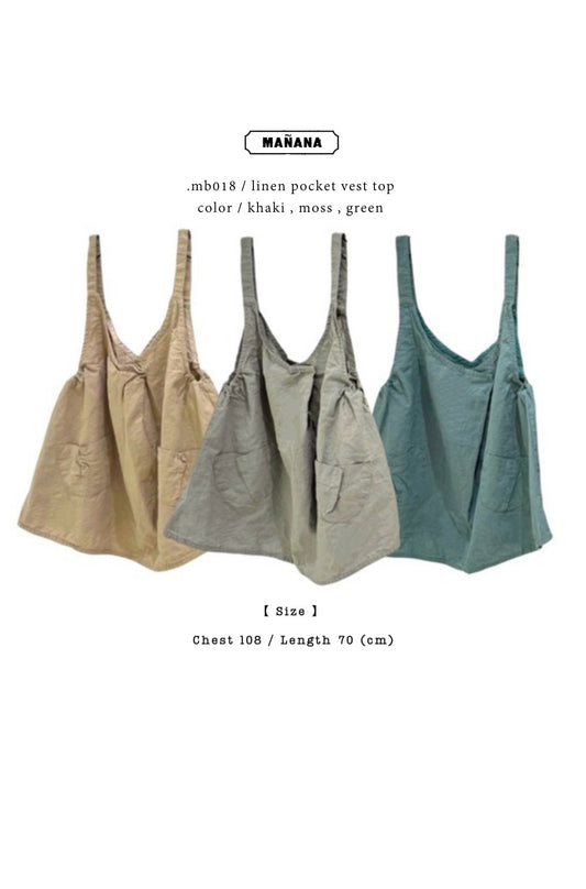 MB018 LINEN POCKET VEST TOP