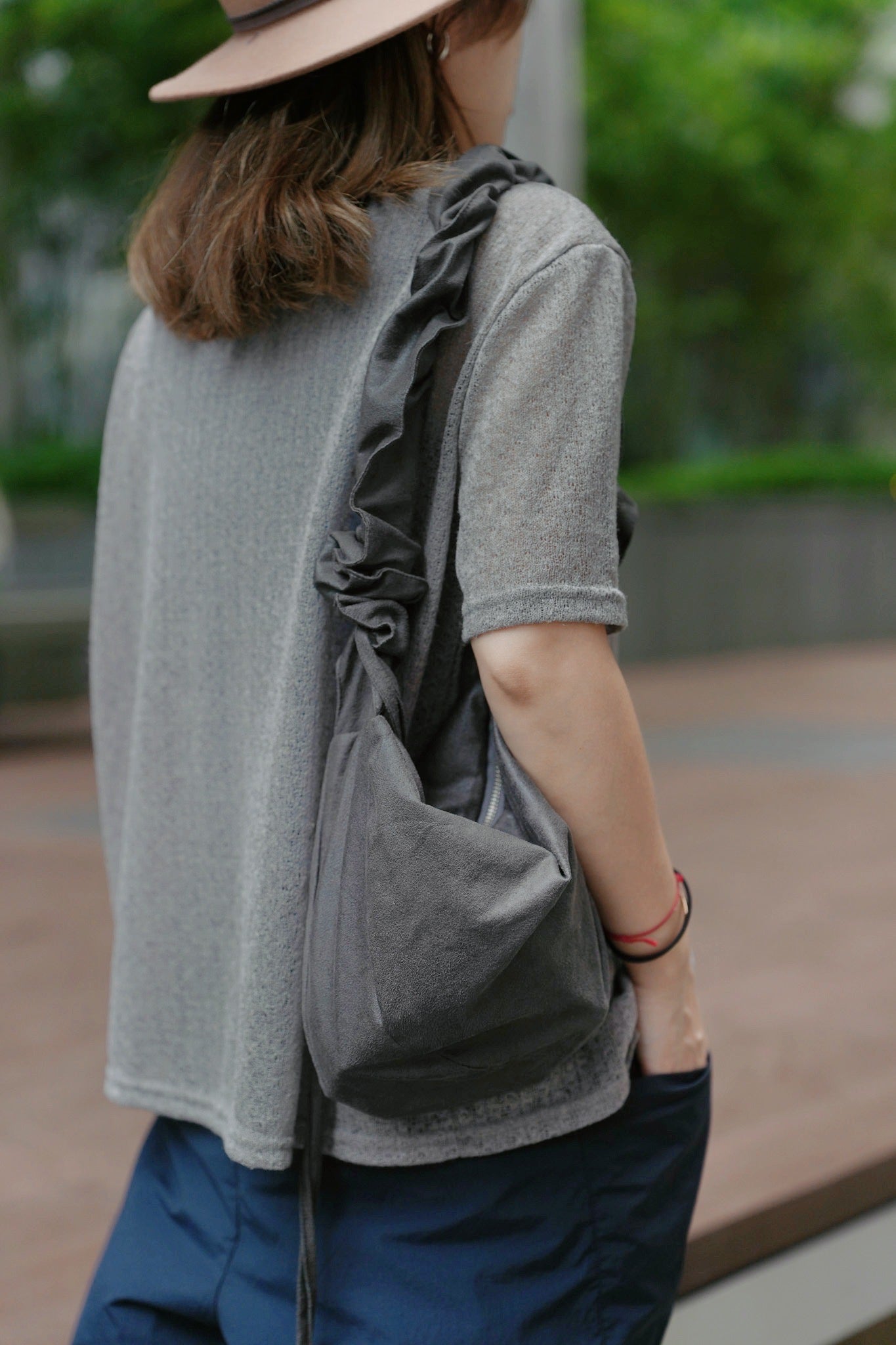 MZ820 RUCHED SUEDE HOBO BAG