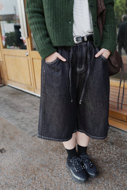 MZ906 UNISEX PLEATED DENIM SHORTS