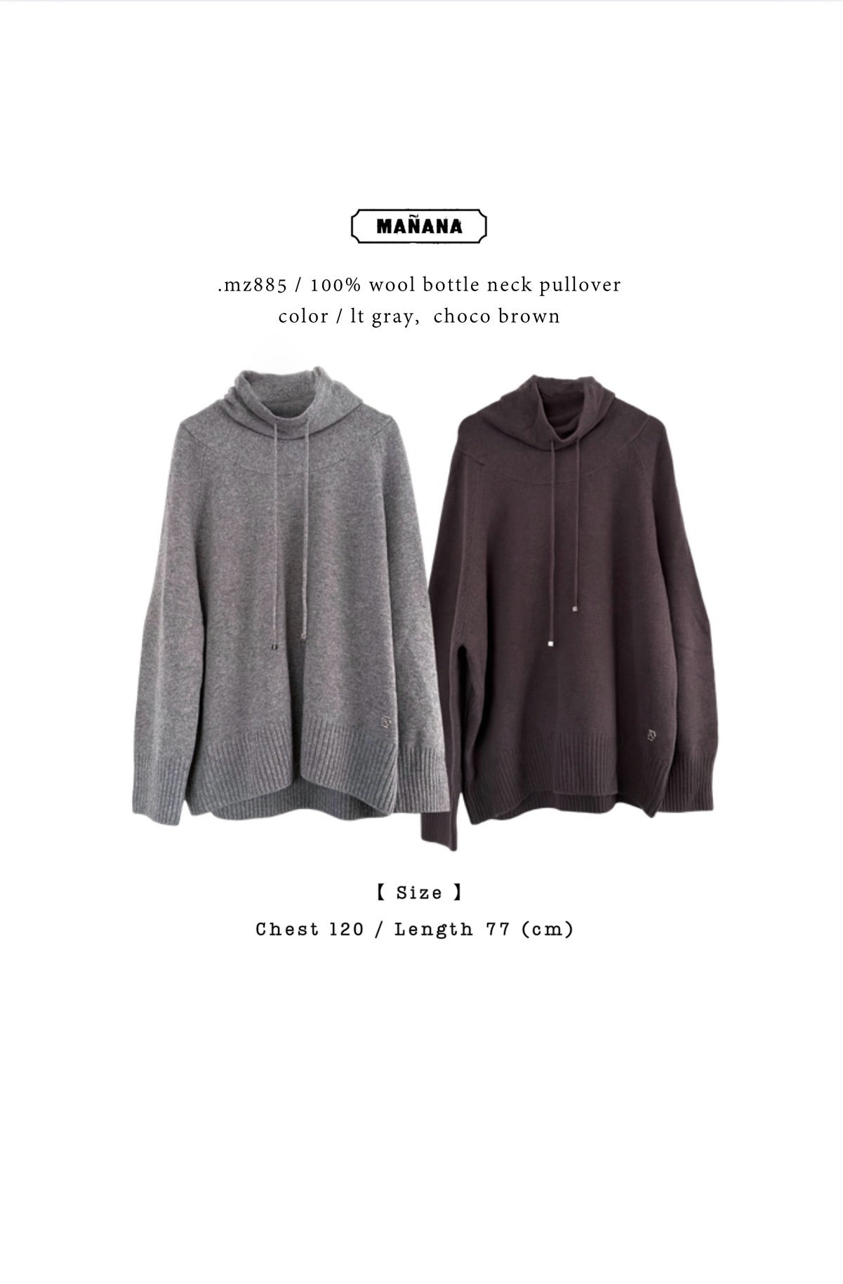 MZ885 100% WOOL BOTTLE NECK PULLOVER