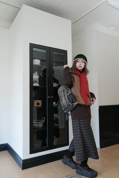 MZ937 SUEDE PLAID SKIRT PANTS