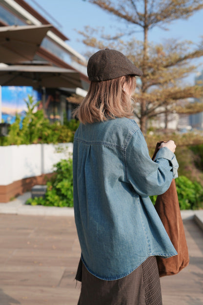MZ948 RUFFLED COLLAR NECK DENIM SHIRT