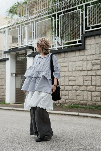CB136 STRIPED RUFFLE BLOUSE