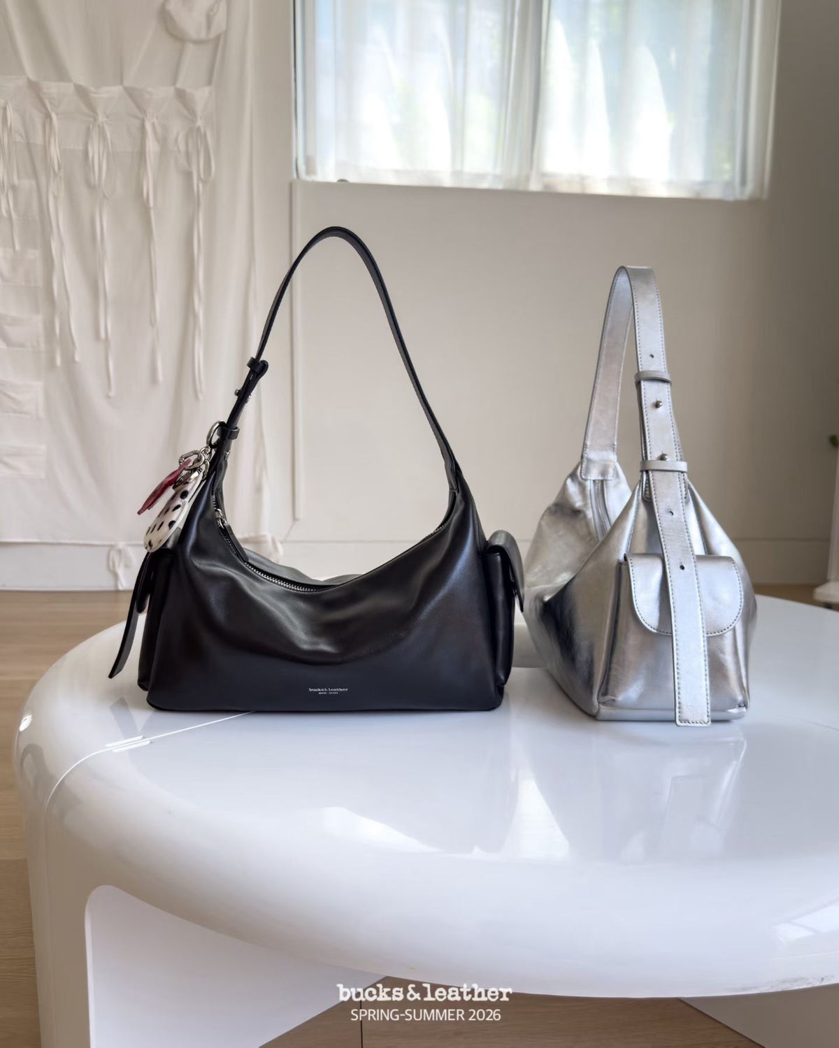 BUCKS & LEATHER HANDMADE DOUBLE POCKET HOBO BAG