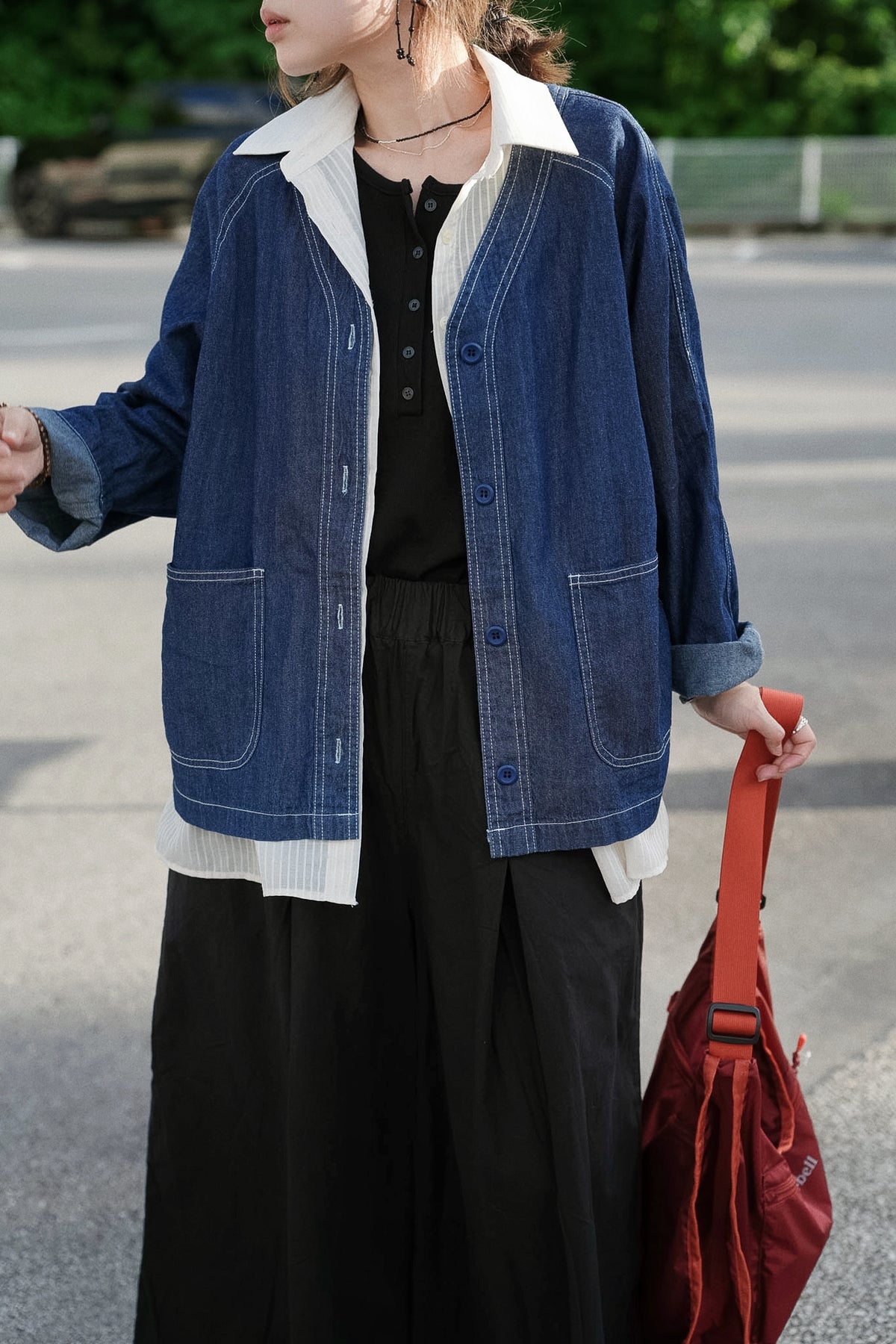 CB147 COLLARLESS DENIM JACKET